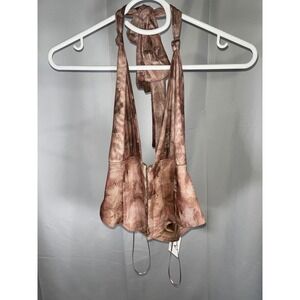 Windsor Tie Dye Halter Corset Top Brown Mesh Hook Eye Crop Large BRWN NWT